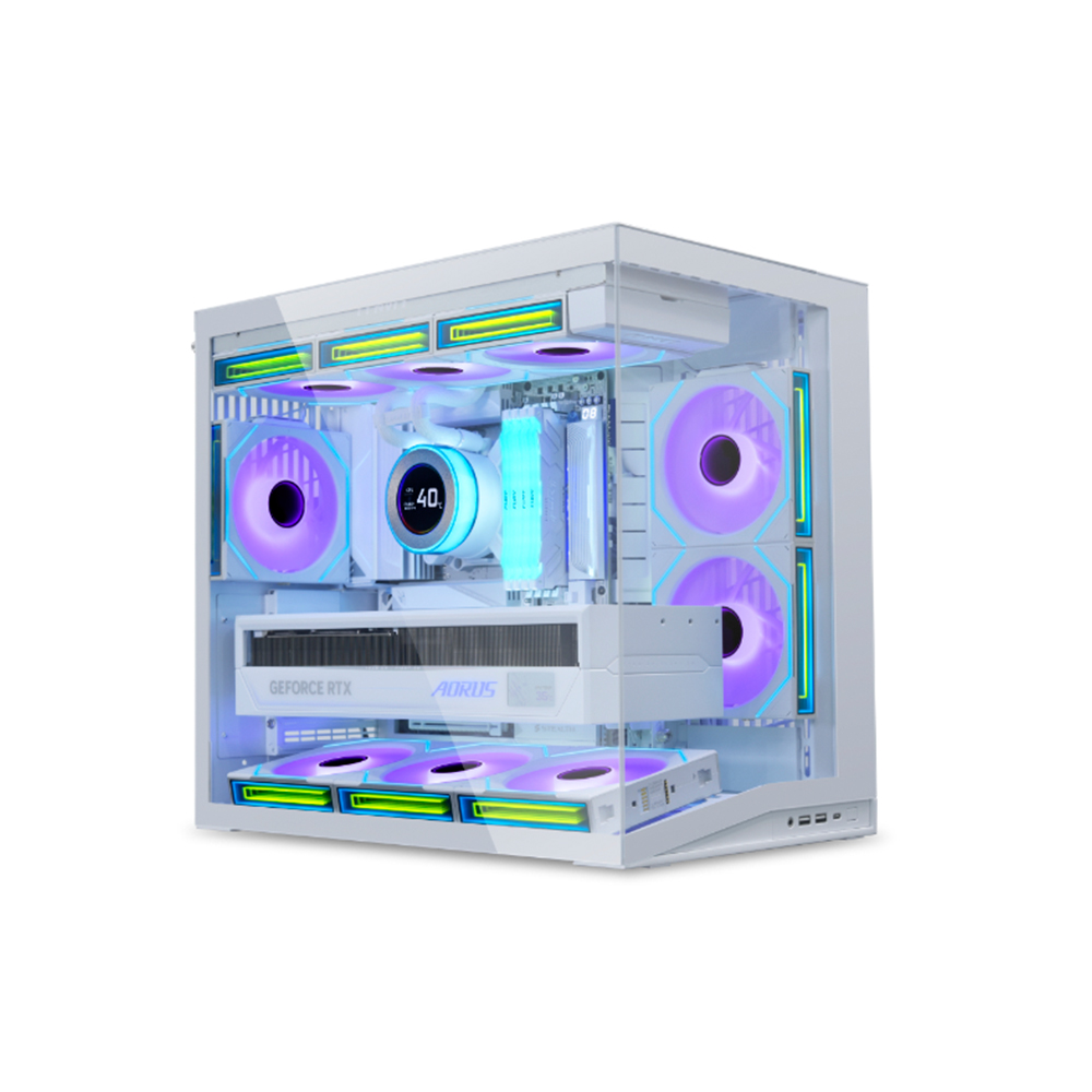 Vỏ case Lian Li O11D mini V2 Flow sẵn 5 fan | White